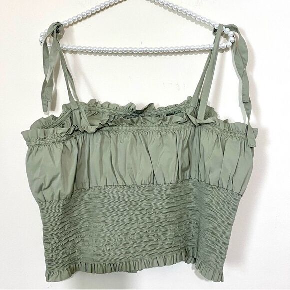 Danielle Bernstein Jade Green Tie Strap Plus Size Ruched Crop Top SIZE 2X - Picture 5 of 5
